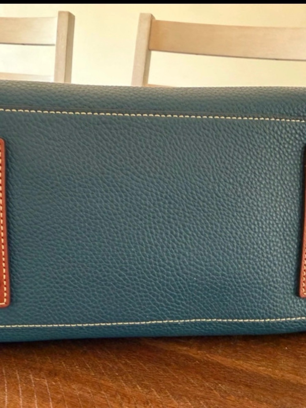 Dooney & Bourke Teal Pebbled Leather Tote with Brown Handles - Picture 3 of 8